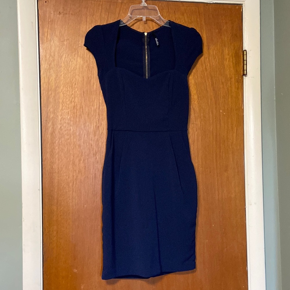Lulu's Navy Cap-Sleeve Sheath Dress